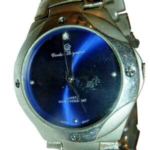 Charles Raymond V0467 Mens Watch Blue Sunray Dial Silver Tone Japan Movt Quartz